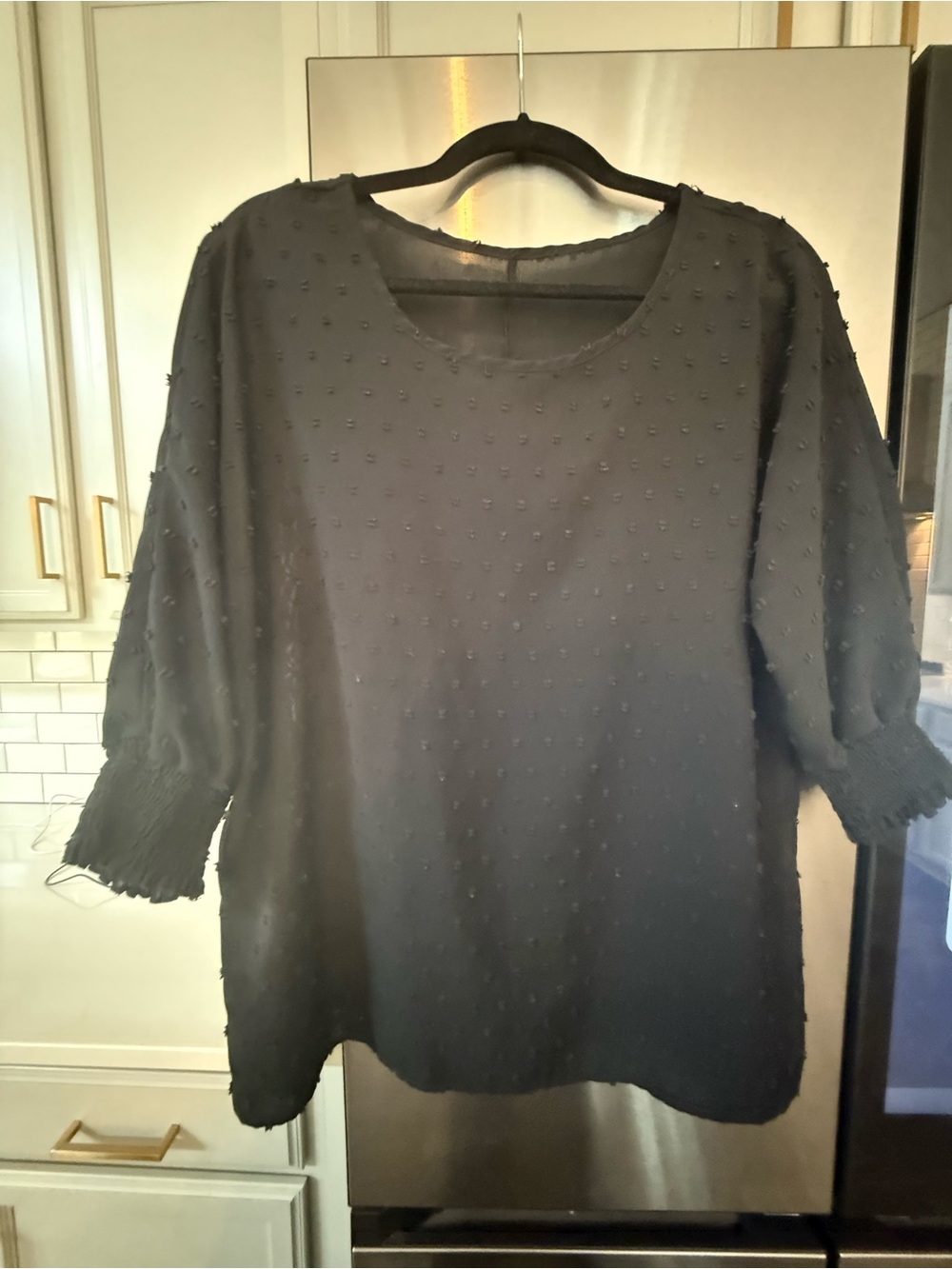 Aritzia Black Swiss Dot Smocked Sleeve Blouse